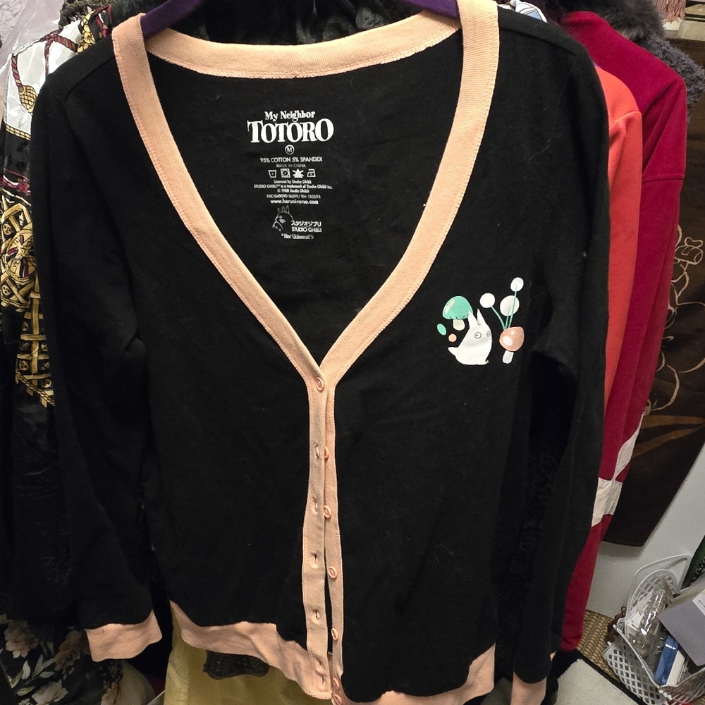 Totoro Black and Pink Cardigan Sweater